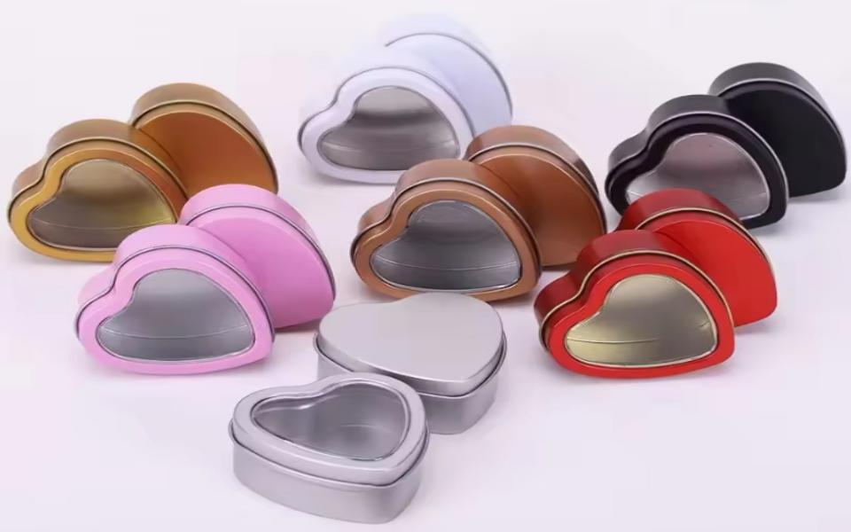 Heart-shaped white tins