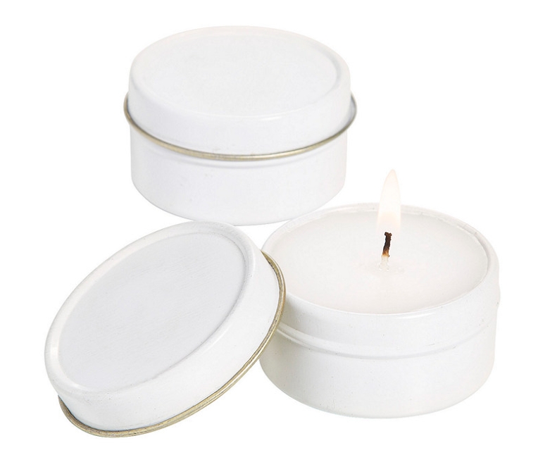 white tin candle containers ( 4)