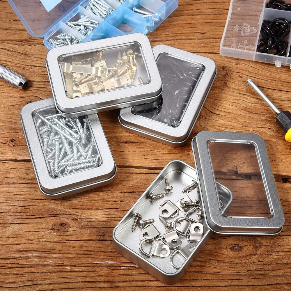 How can a square metal tin's window design enhance product visibility