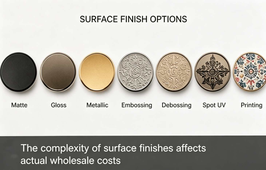 The complexity of surface finishes affects actual wholesale costs