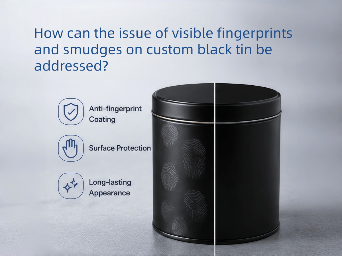 How can the issue of visible fingerprints and smudges on custom black tin be addressed