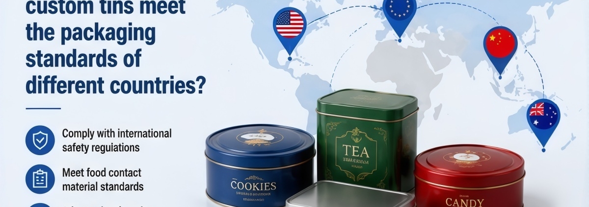 How do custom tins meet the packaging standards of different countries