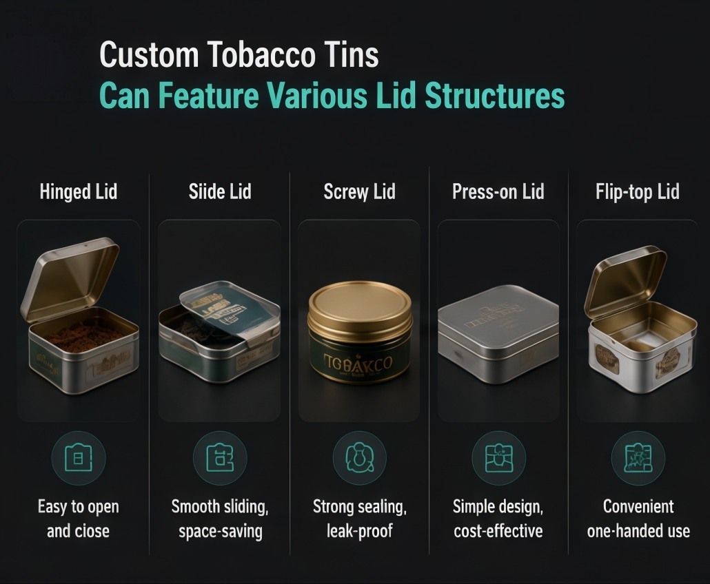 Custom Tobacco Tins Can Feature Various Lid Structures