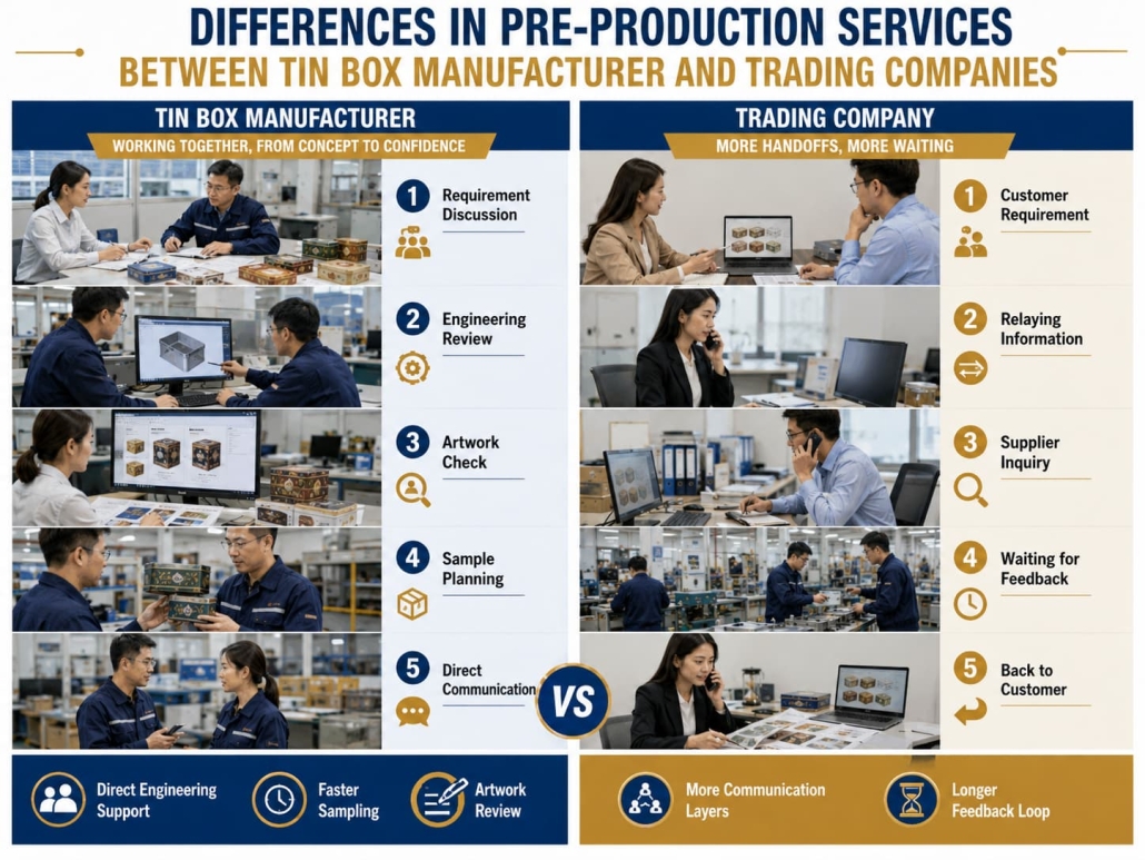 Differences in Pre-Production Services Between Tin Box Manufacturer and Trading Companies