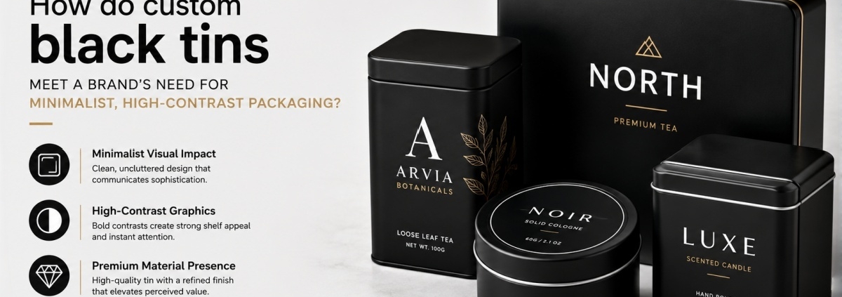 How do custom black tins meet a brand's need for minimalist, high-contrast packaging