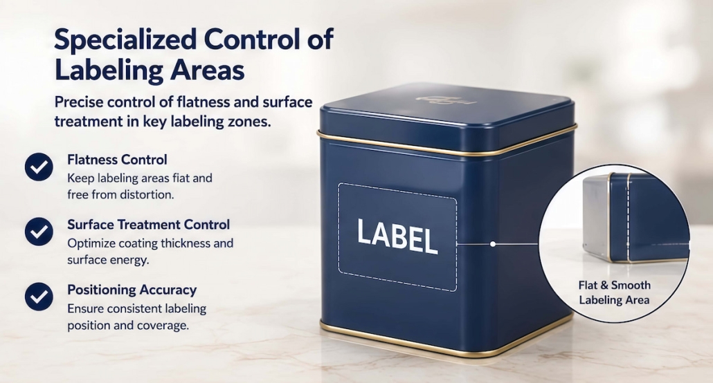 Specialized Control of Labeling Areas for Label-Friendly Tin Container (1)