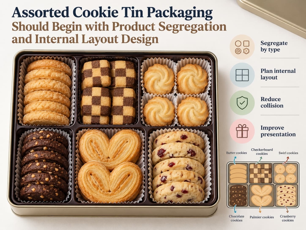 Assorted Cookie Tin Packaging Should Begin with Product Segregation and Internal Layout Design