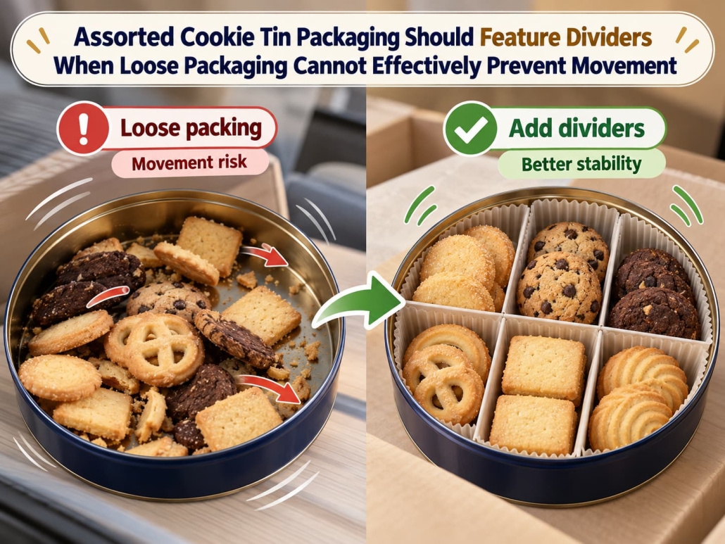 Assorted Cookie Tin Packaging Should Feature Dividers When Loose Packaging Cannot Effectively Prevent Movement