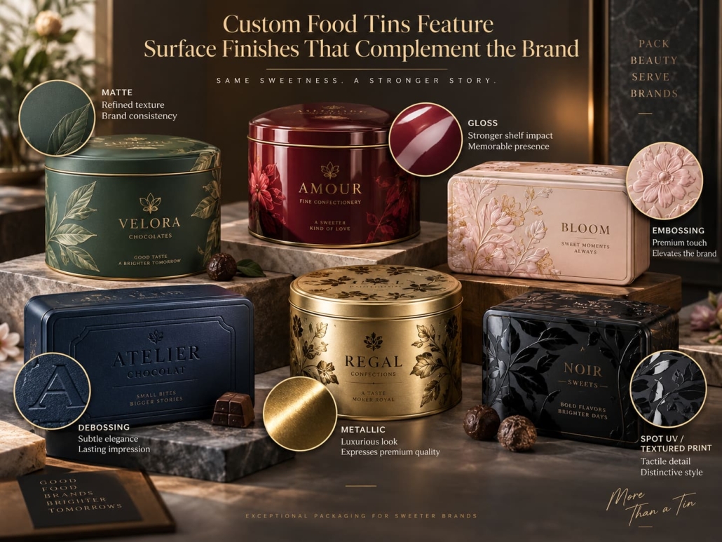 Custom Food Tins Feature Surface Finishes That Complement the Brand