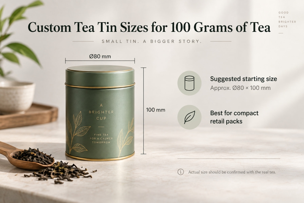 Custom Tea Tin Sizes for 100 Grams of Tea