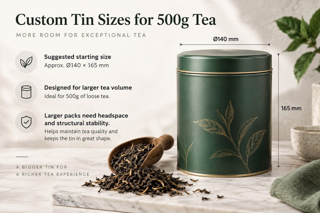 Custom Tin Sizes for 500g Tea