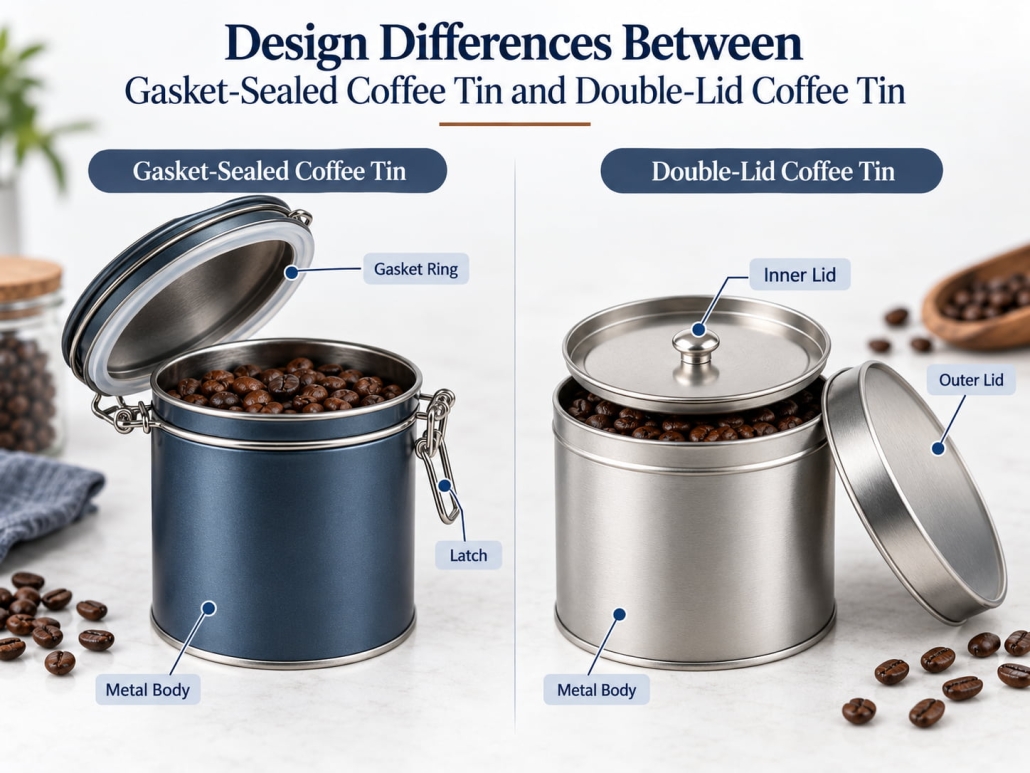 Design Differences Between Gasket-Sealed Coffee Tin and Double-Lid Coffee Tin