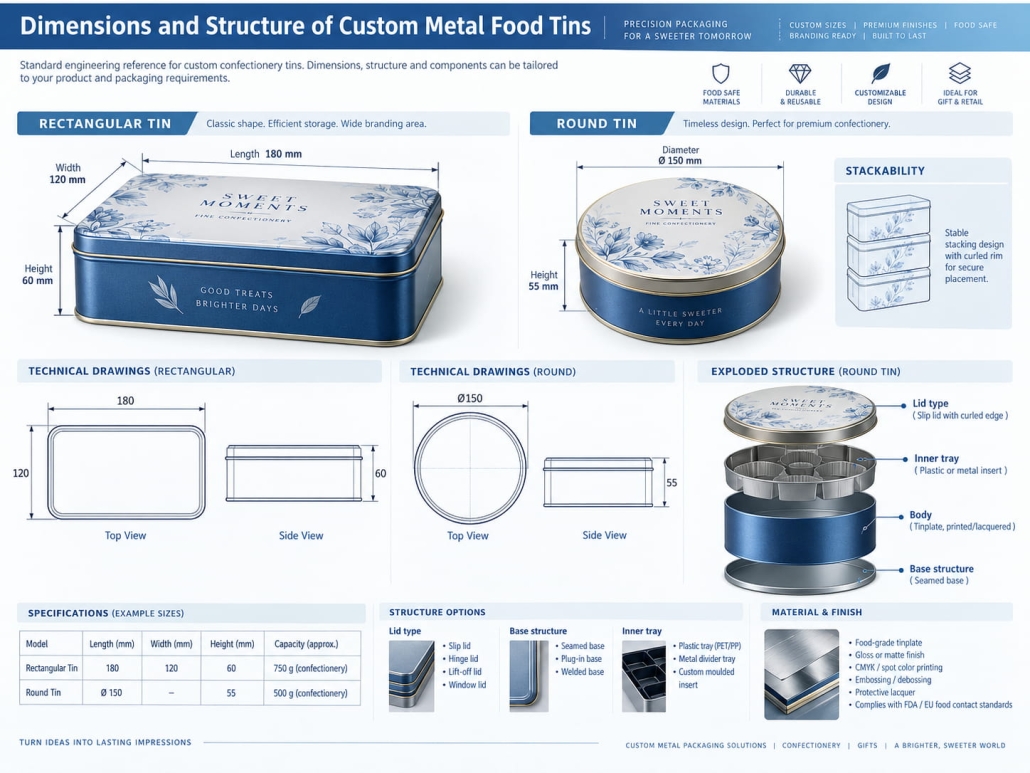 Dimensions and Structure of Custom Metal Food Tins