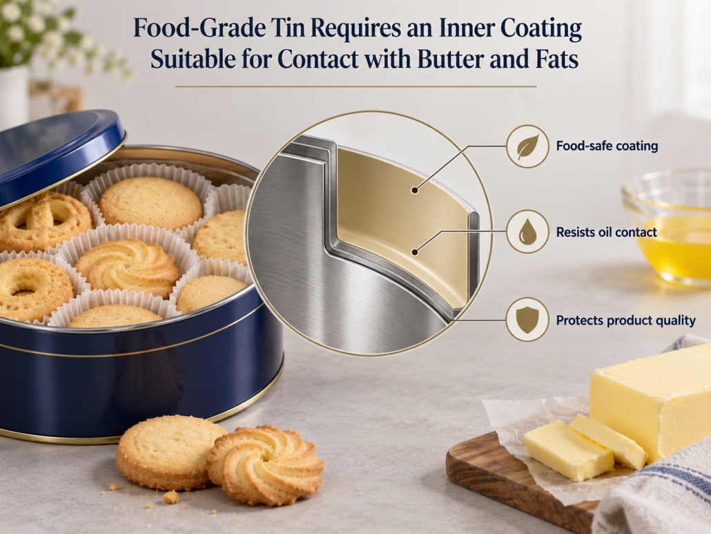 Food-Grade Tin Requires an Inner Coating Suitable for Contact with Butter and Fats