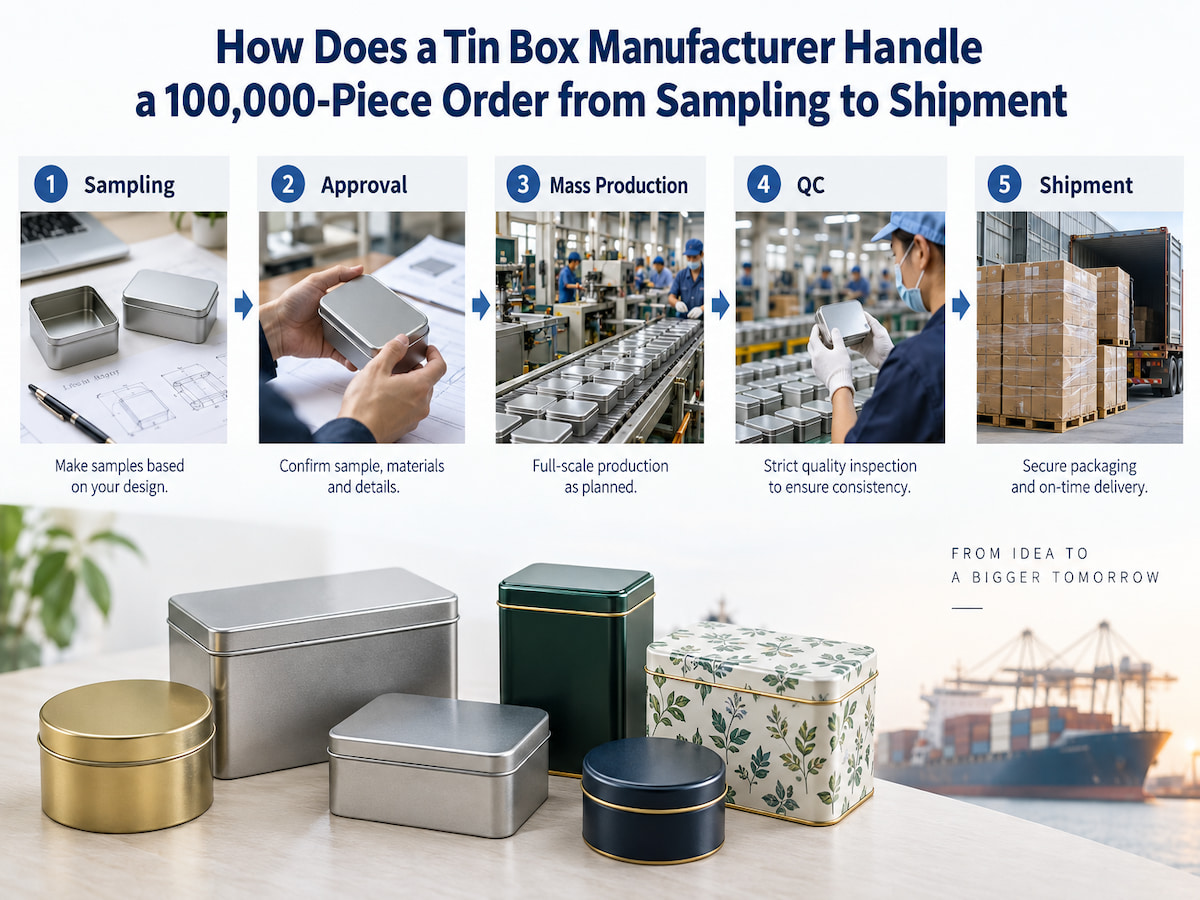 How Does a Tin Box Manufacturer Handle a 100,000-Piece Order from Sampling to Shipment