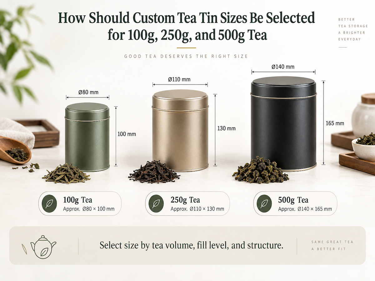 How Should Custom Tea Tin Sizes Be Selected for 100g, 250g, and 500g Tea