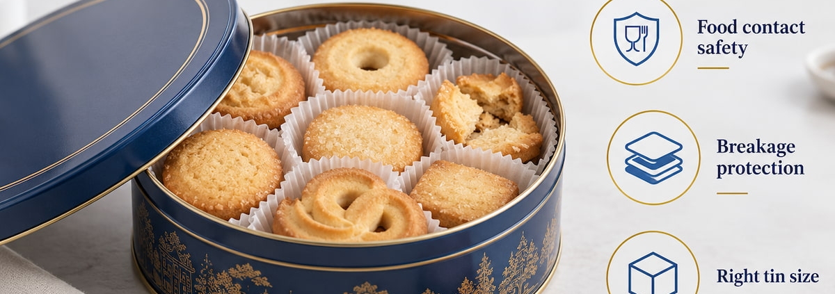 How should a food-grade tin for butter cookies be designed