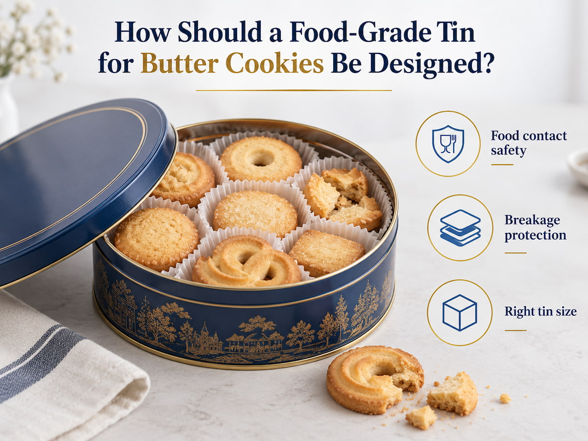 How should a food-grade tin for butter cookies be designed