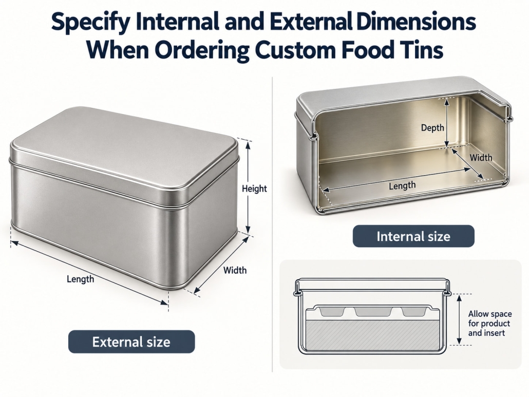 Specify Internal and External Dimensions When Ordering Custom Food Tins