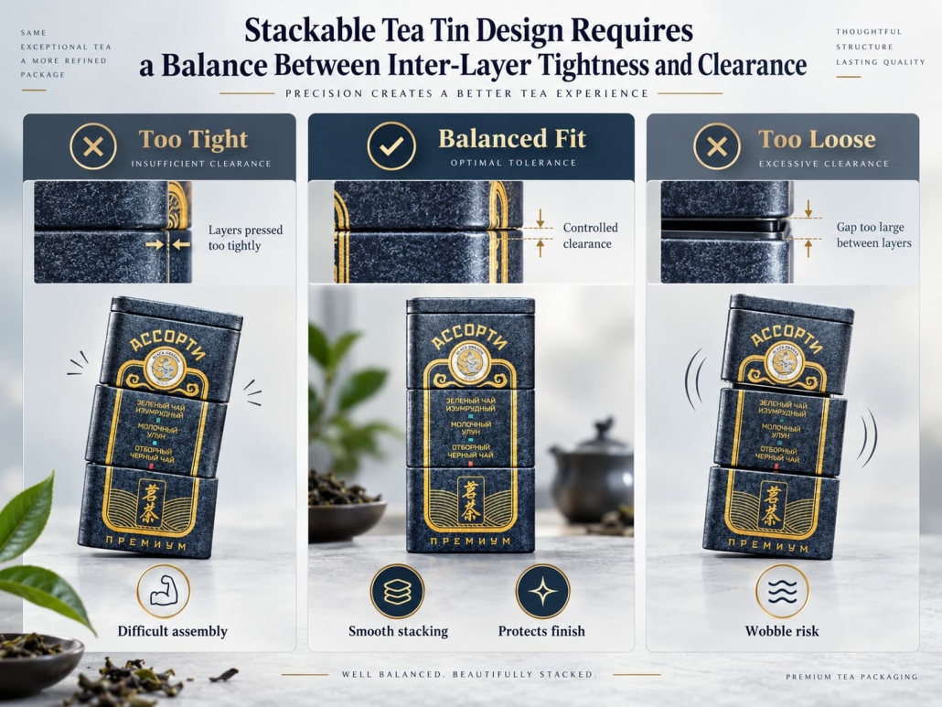 Stackable Tea Tin Design Requires a Balance Between Inter-Layer Tightness and Clearance