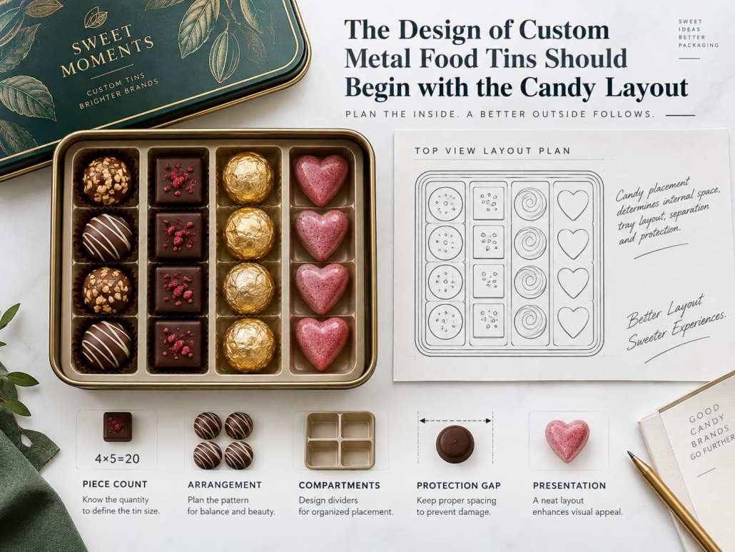 The Design of Custom Metal Food Tins Should Begin with the Candy Layout
