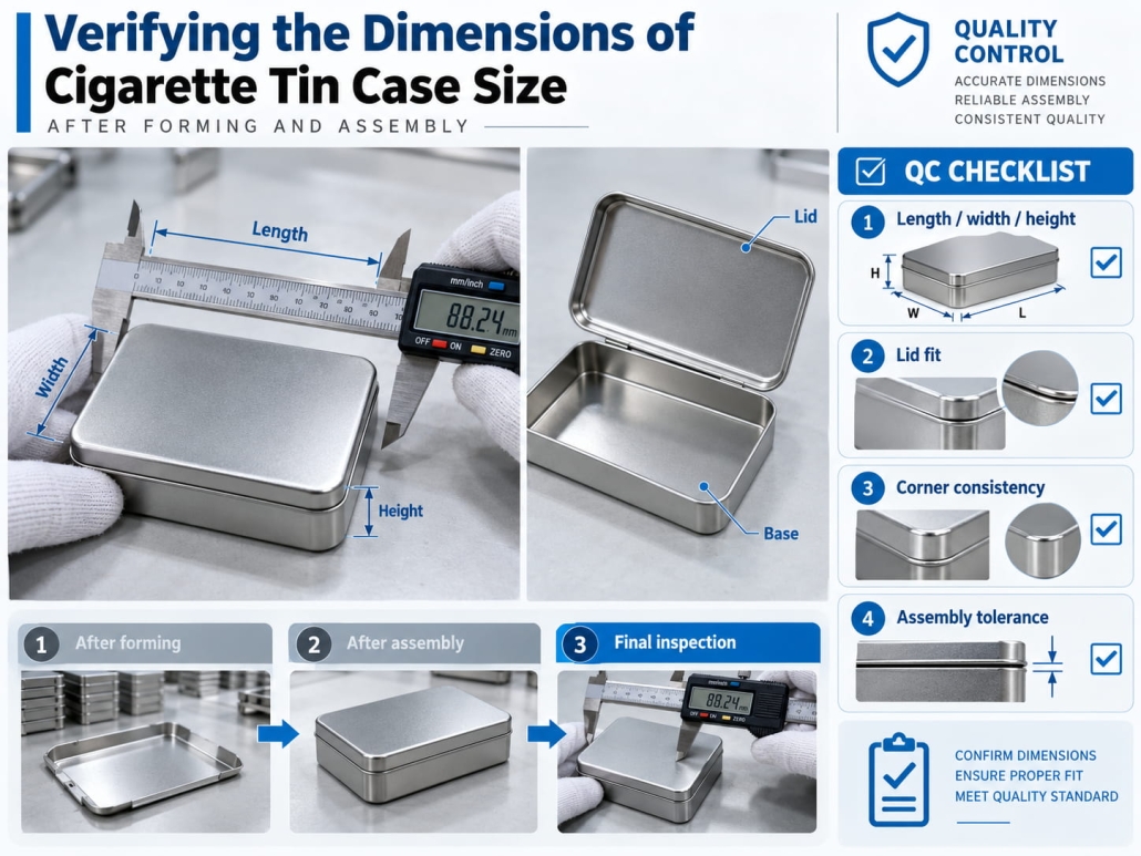 Verifying the Dimensions of Cigarette Tin Case Size After Forming and Assembly