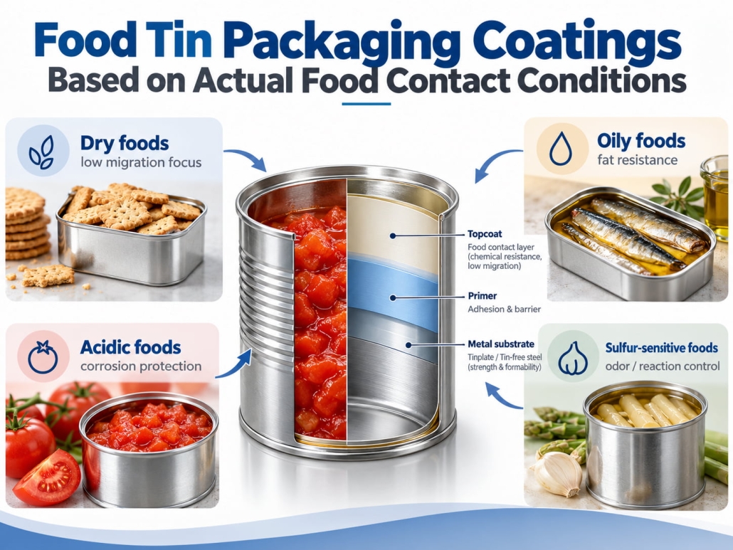 Food Tin Packaging Coatings Based on Actual Food Contact Conditions